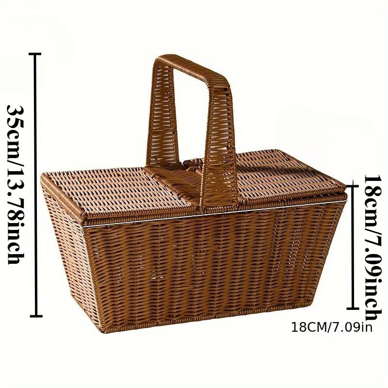 Wicker Picnic Basket with Handle & Lid Vintage-Style Gifts for for Picnic Camping Outdoor Storage Basket
