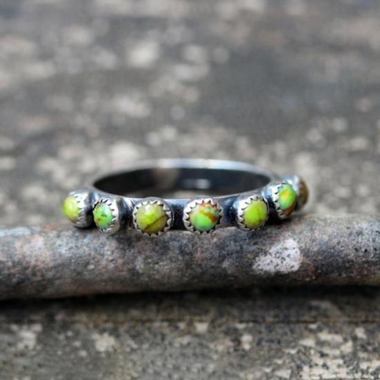 Retro Ethnic Style Turquoise Small Round Beads Ring Women Jewelry Accessories