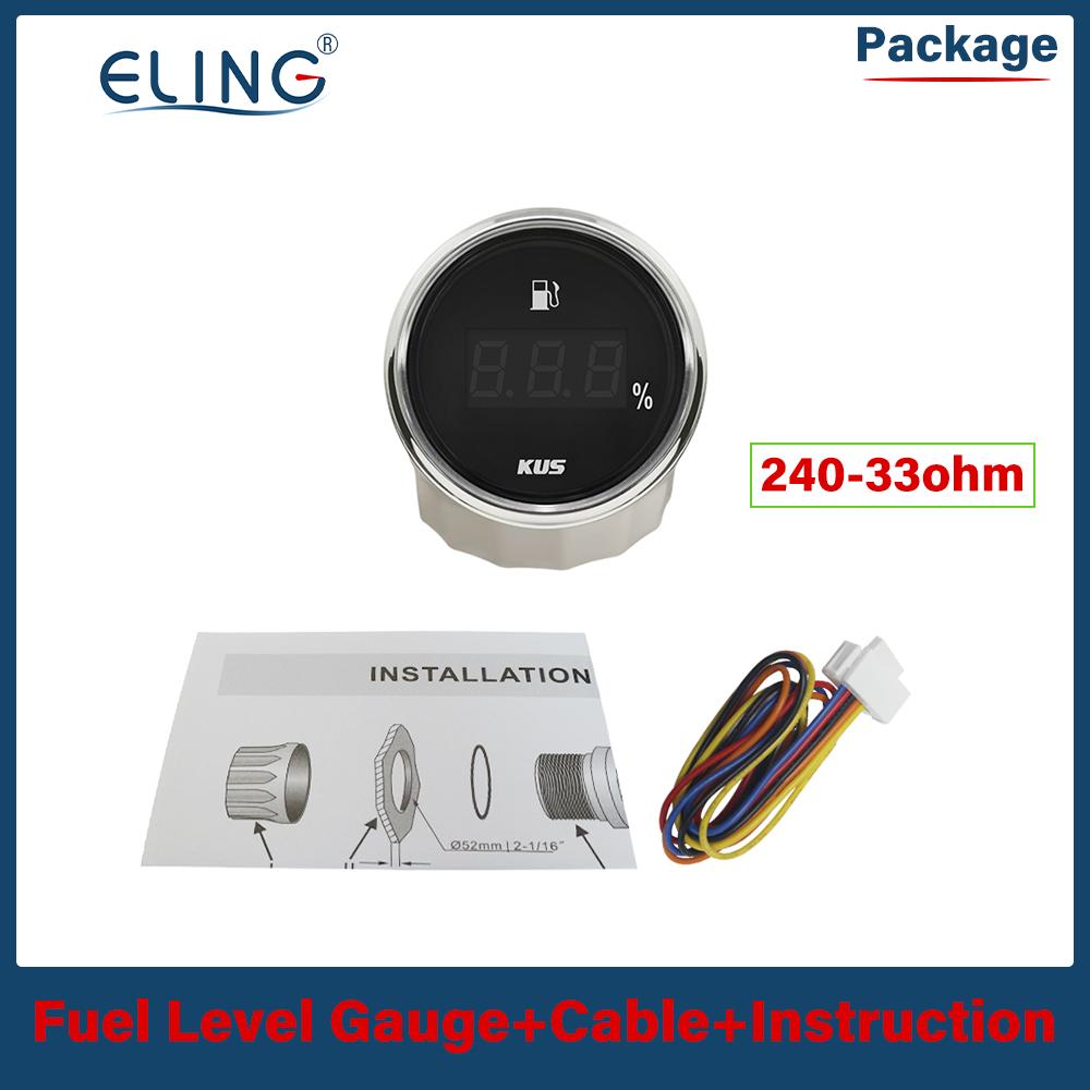 KUS 52mm 0-190ohm 240-33ohm Digital Fuel Level Meter Oil Gauge Red Yellow Light 9-32V Fuel Sensor 175mm 200mm 250mm 300mm 335mm