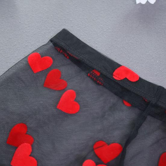 Men Boxer Underwear Elastic Mid-rise Perspective Hollow Mesh Design Boxer Briefs Heart Pattern Underwear Anniversary Gift