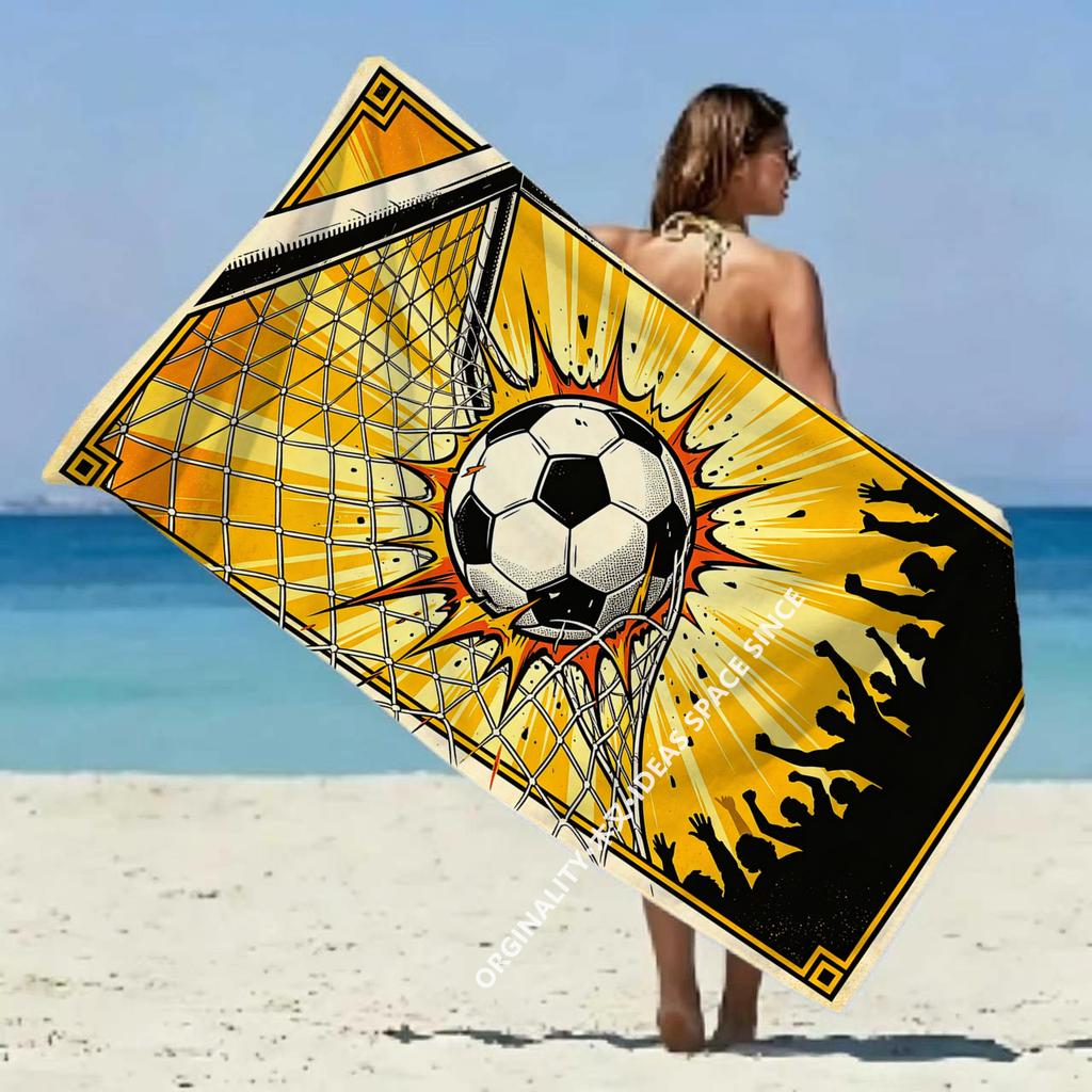 Soccer Goal Game Beach Towel Patterned Sunscreen And Windproof Suitable For Swimming Pool Camping Travel Blanket