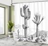 Cactus Shower Curtain, Sketchy Hand Drawn Print Of Desert Plants With Mexican Travellers Image, Cloth Fabric Bathroom