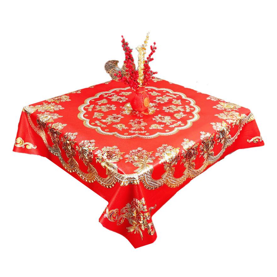 Festive Square Waterproof And Oil-Proof Tablecloth Free Anti-Scalding Baxian Table Dining Table Cloth Mahjong Table Square Table Round Table