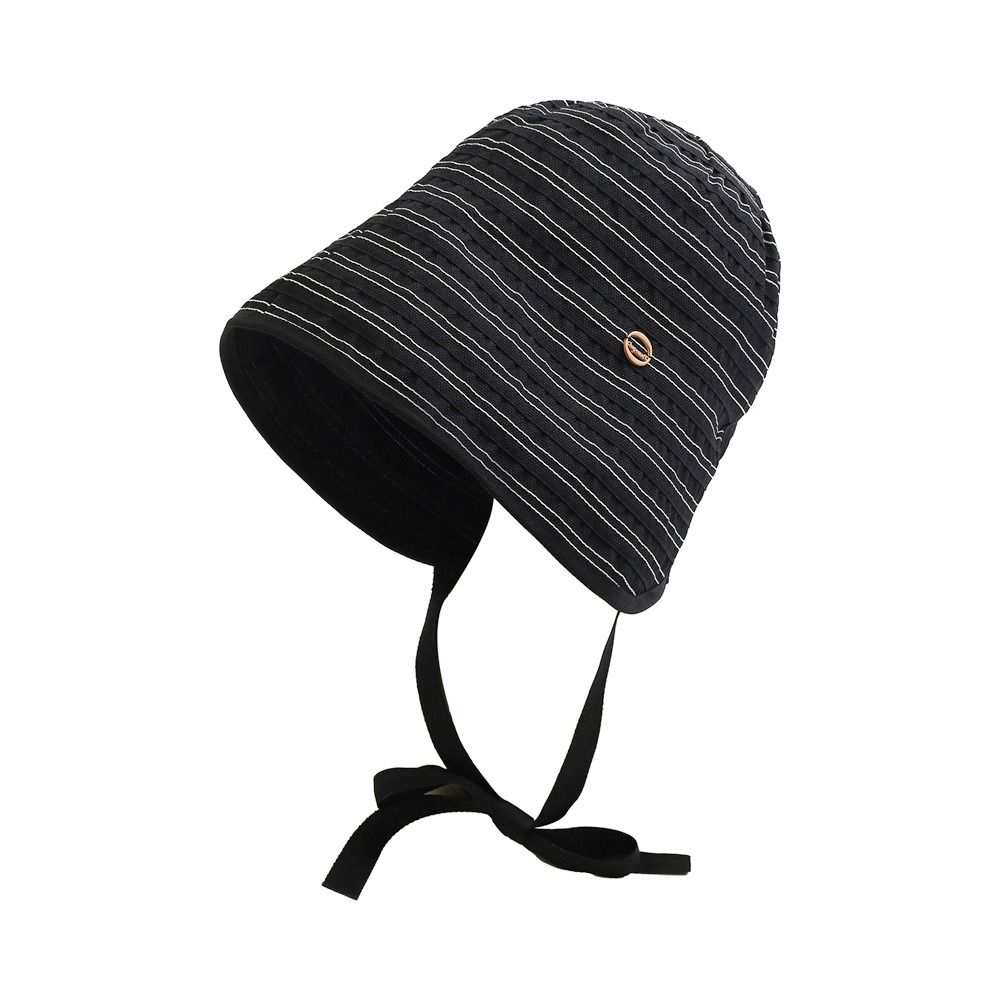 Ribbon Women Striped Fisherman Hat Solid Color Sunshade Hat Casual Sunscreen Visor Cap  Ladies