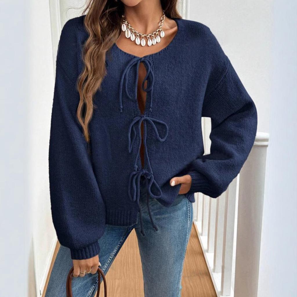 Women's Commuter Casual Loose Solid-coloured Jumper V-neck Autumn and Winter Cardigan with 2025 Autumn and Winter New