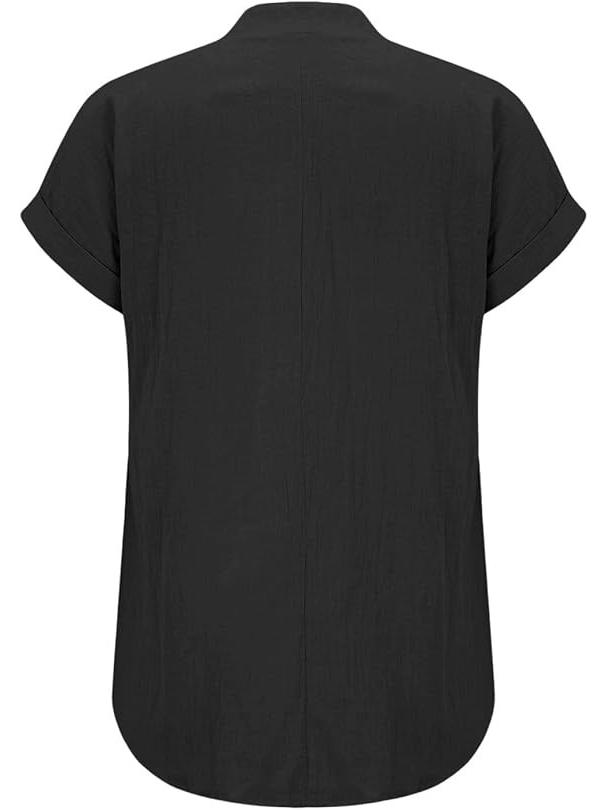 European Women's Cotton Linen Short Sleeve Lapel Button Shirt