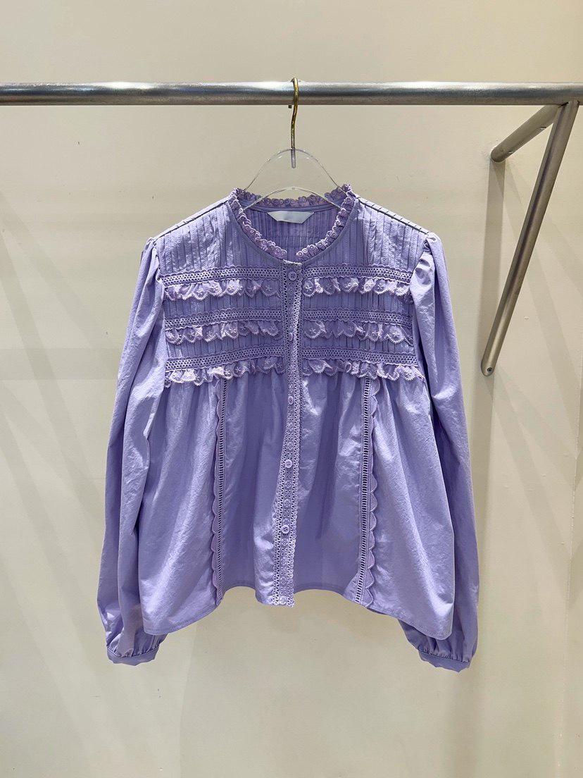 

2026 Retro Lace Trim Princess Long Sleeve Shirt for Women - Korean Style One Size фіолетовий