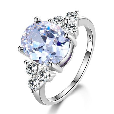Women's Jewelry Silver Plated Rings White Pink Light Blue Champagne Zircon Oval Wedding Ring