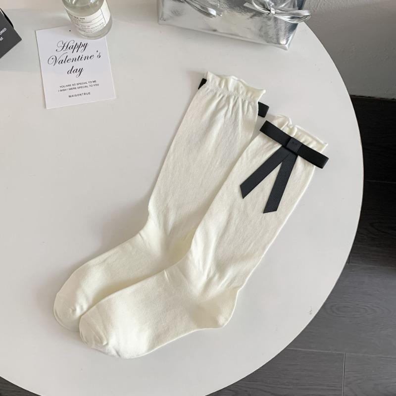 Summer Thin, Bow-tie, Mesh, Solid Color, Versatile, Long Sock Girl, Sweet