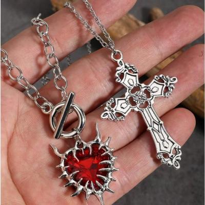 Gothic Heart Cross Stackable Necklace Set - Y2K Aesthetic New Style