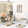 Chinese Style Shower Curtains Lotus Koi Bamboo Chinese Ink Painting Bathroom Curtain Vintage Bath Decorations For Home
