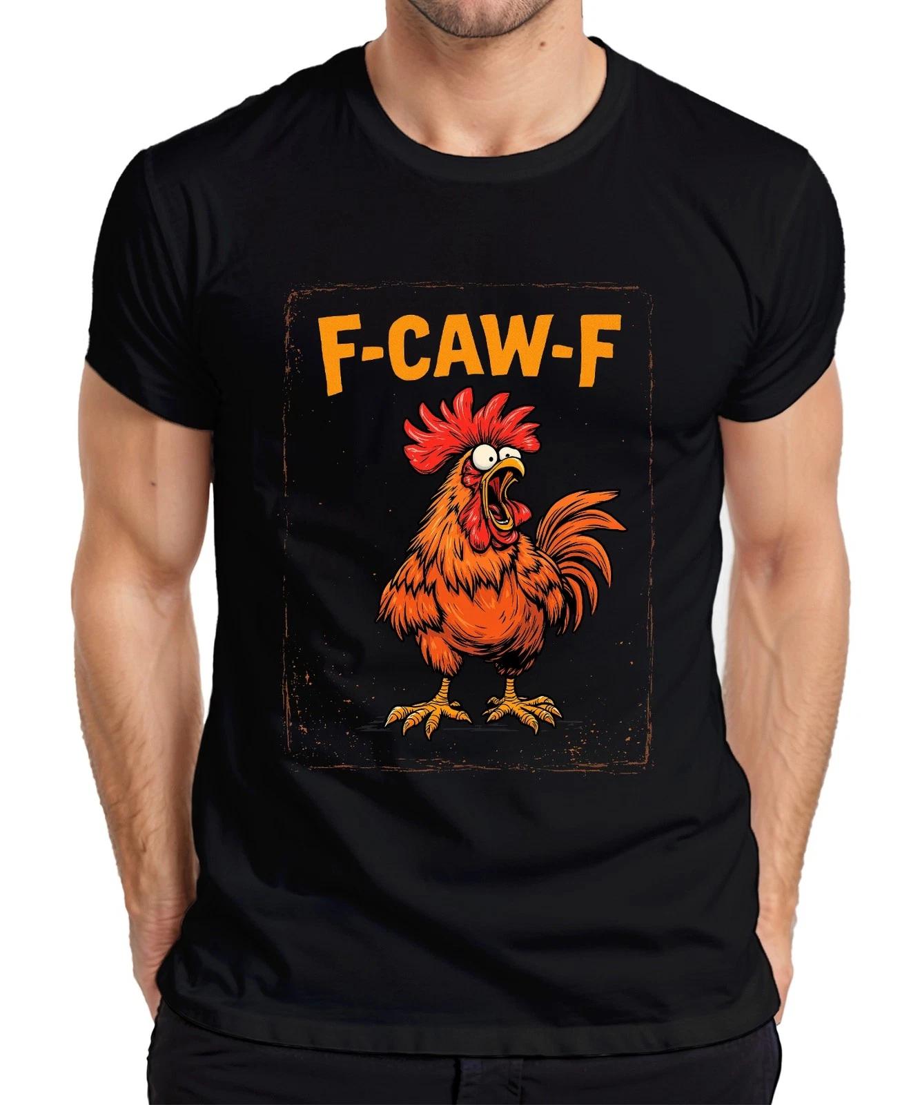 F-CAW-F Lustiger Hahn Gockel Bauernhof Spruch Vintage Retro Meme Herren T-Shirt XXL