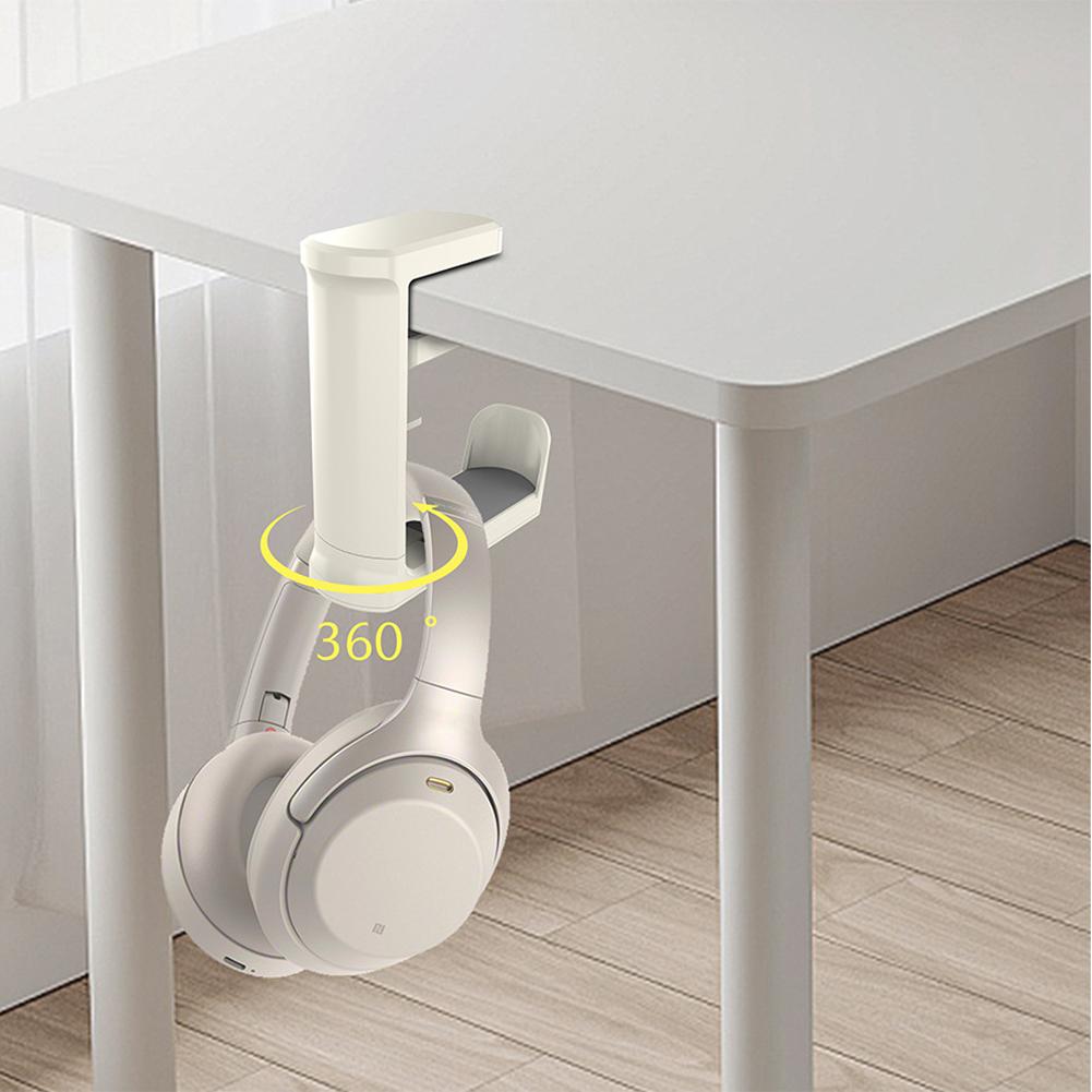 360 Rotating Punch-Free Table Side Headphone Hook Adjustable Headset Desk Hook Drilling Free Under Desk Headset Rack Support