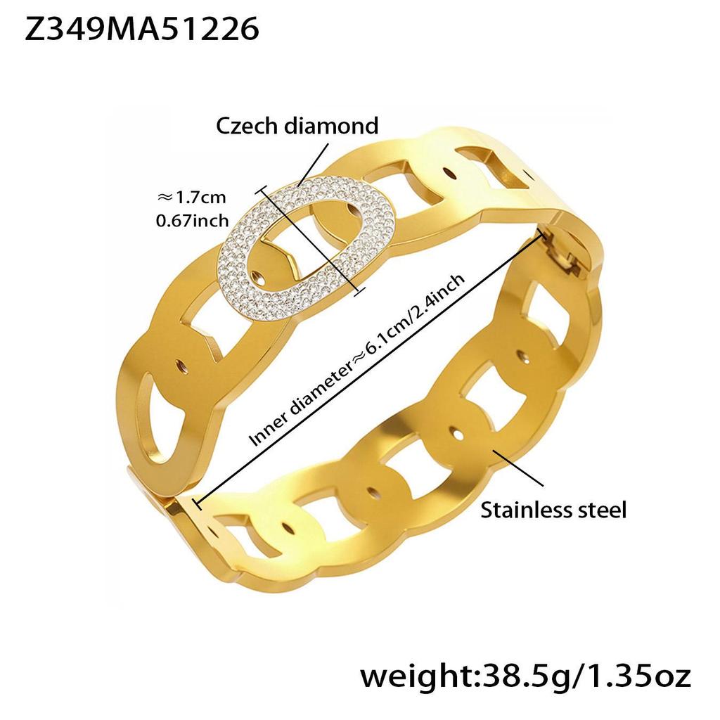 18k Gold Plated Stainless Steel Zircon Geometric Bracelet with Openable NK Chain, Super Shiny Light Luxury Style.