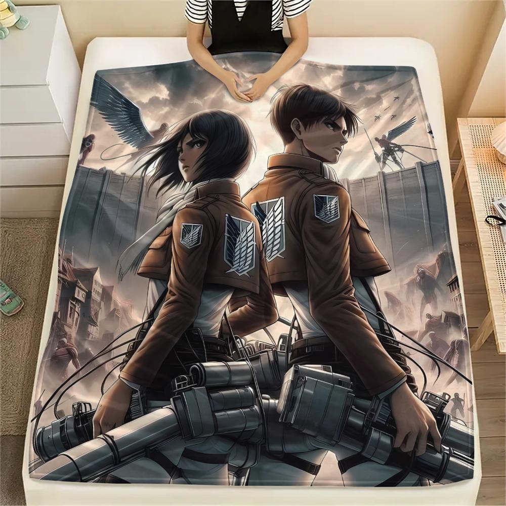 1PC Attack On Titan Print Flannel Blanket, High Quality All Seasons, Home Decor, Warmth and Comfort, Perfect for Christmas Gifts