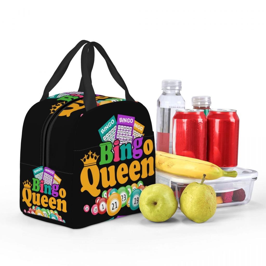 Bolsa de almuerzo térmica aislada personalizada para amantes del juego Bingo Queen, contenedor de almuerzo reutilizable para mujer, caja de alimentos multifunción para picnic al aire libre
