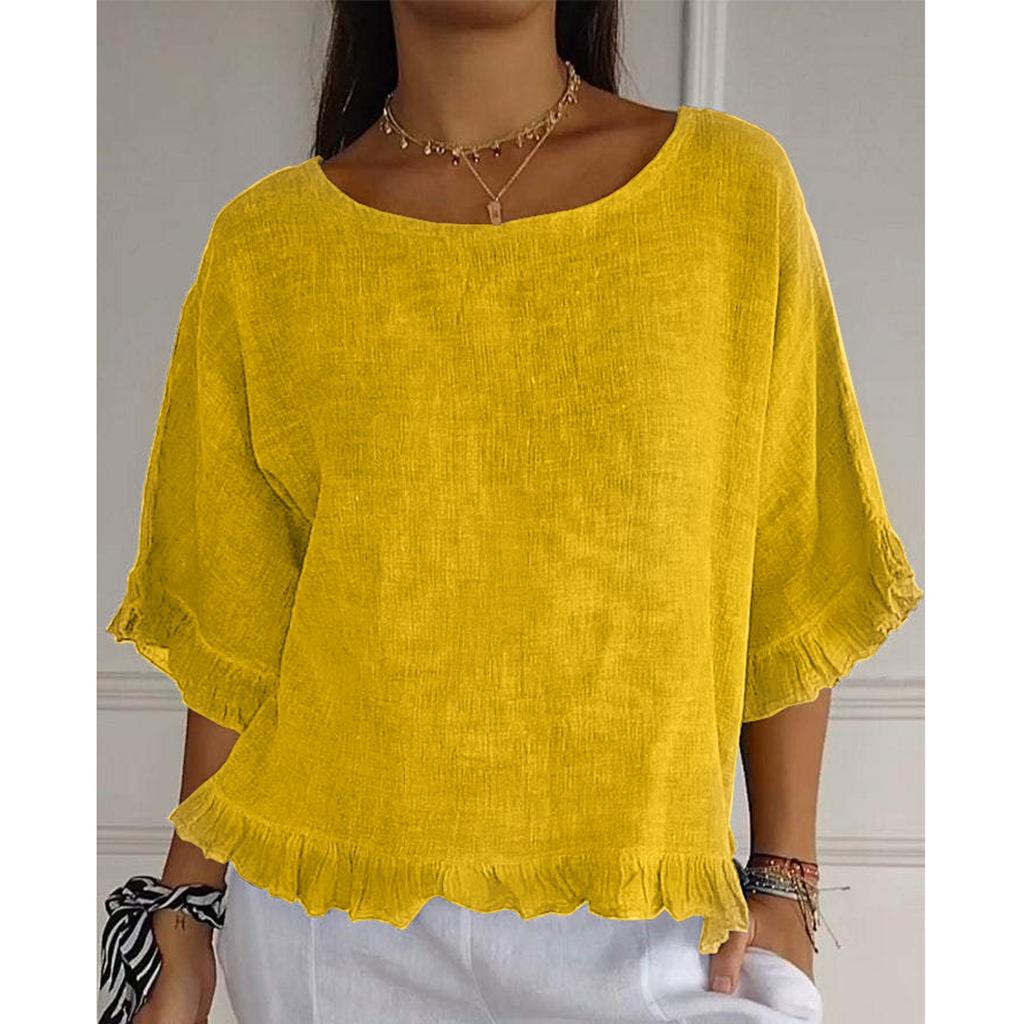 Women's Fashionable Loose Casual Round Neck Solid Color Shirt Top Solid Color Shirt Top