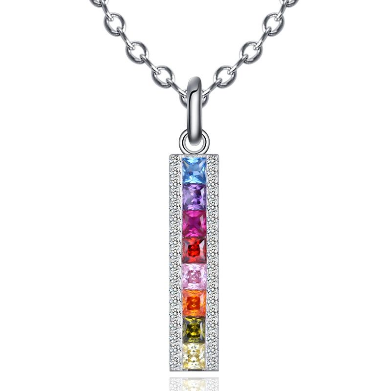 

New Long Strip Type Colorful Square Zircon Necklace Fashion Exquisite Light Luxury Clavicle O-Chain Female Wedding Fine Jewelry