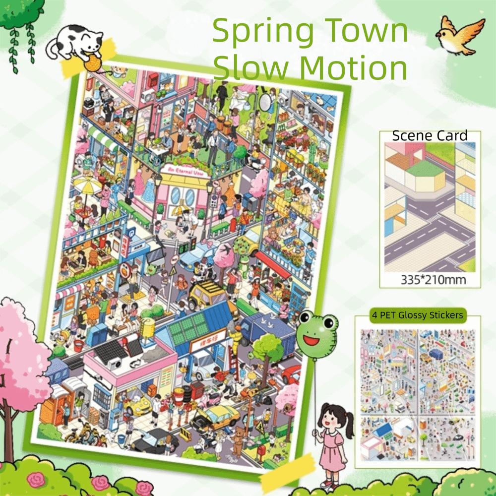 Plus Size Miniature Scene Stickers 2D Flat Cartoon Landscape Stickers Festival Gift Style D