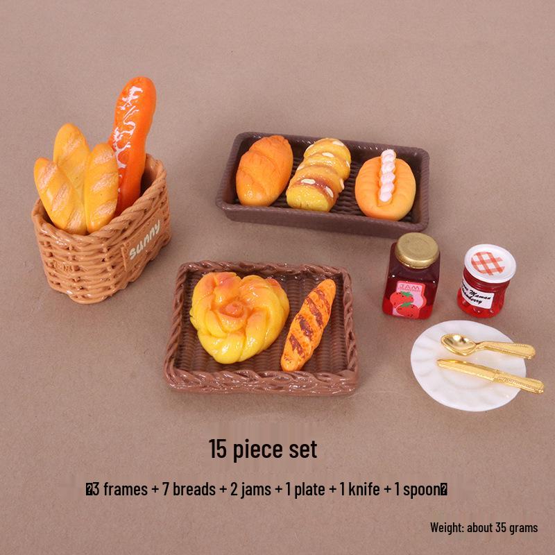 Dollhouse Miniature Resin Food Set: Strawberry Jam, Bread Basket, DIY Kit