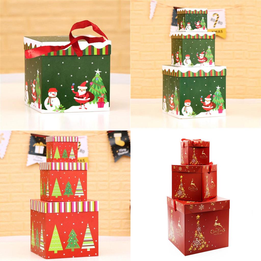 Large Premium 3pcs Christmas Gift Box With Lid  Ribbon Xmas Present Box Square
