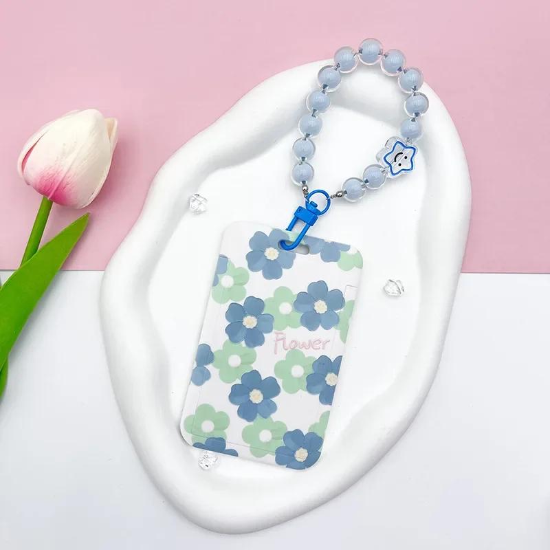 Süßer Blumen-Kartenhalter mit hübschem Armband, Hartplastik-Schale, Kartenetui, Frau, Arbeitskarte, Essenskartenhalter