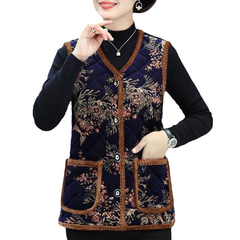 Mom Autumn and Winter Clothes Fleece Thickened Vest Grandma Vest Elderly Woman Vest Vest Elderly Cotton-padded Clothes