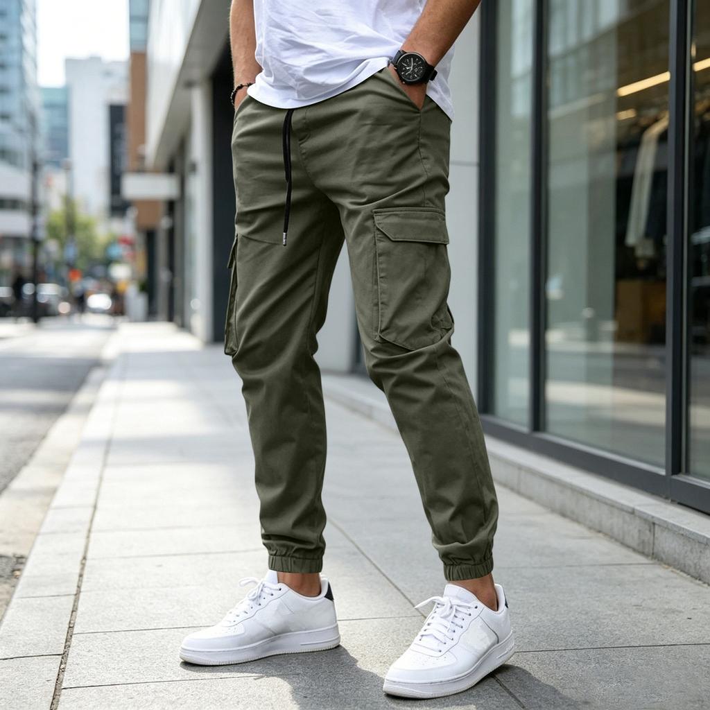 Men's Loose Straight Leg Multi-Pocket Cargo Pants for Outdoor Sports Hiking Casual Wear