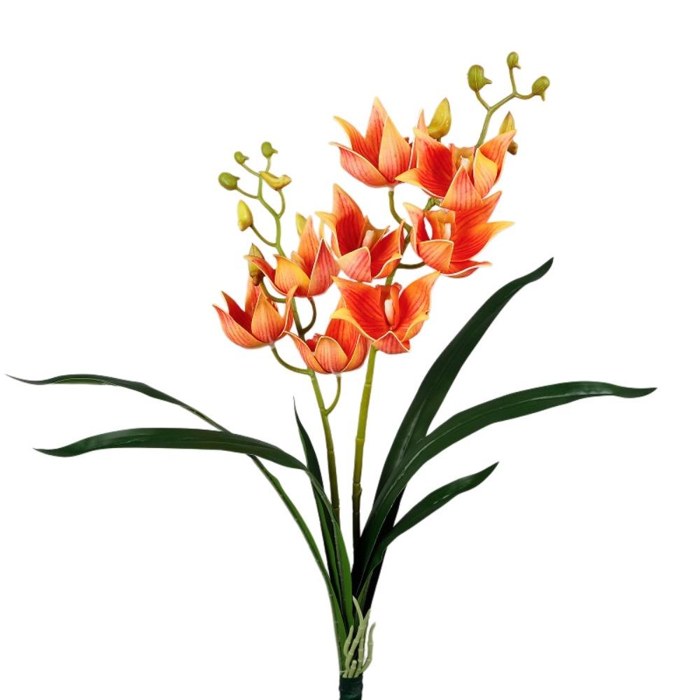 with Leaves Artificial Orchid Flower Branch Artificial Cymbidium Faux Flowers  Wedding Decor