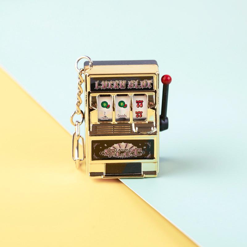 Mini Cartoon Fruit Slot Machine Keychain: Playable, Spinning, Rocking Toy Game