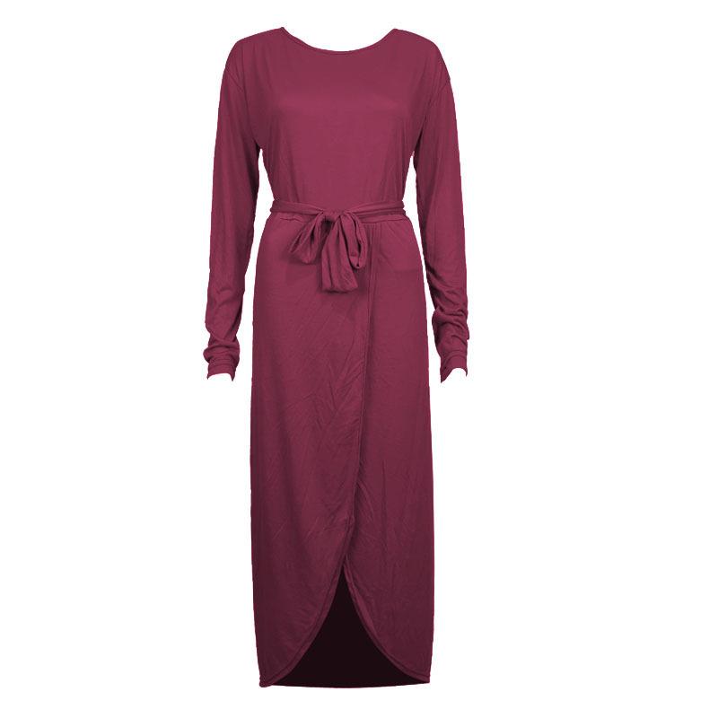 eBay solid color anti-sleeve flat long-sleeved crew neck irregular dress color
