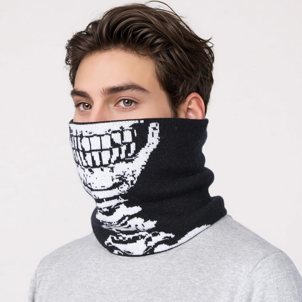 Men Women Cashmere Thickened Winter Neckerchief Halloween Party Skull Face Towel Windproof Neck Gaiter Cover Fashion Warm Scarf