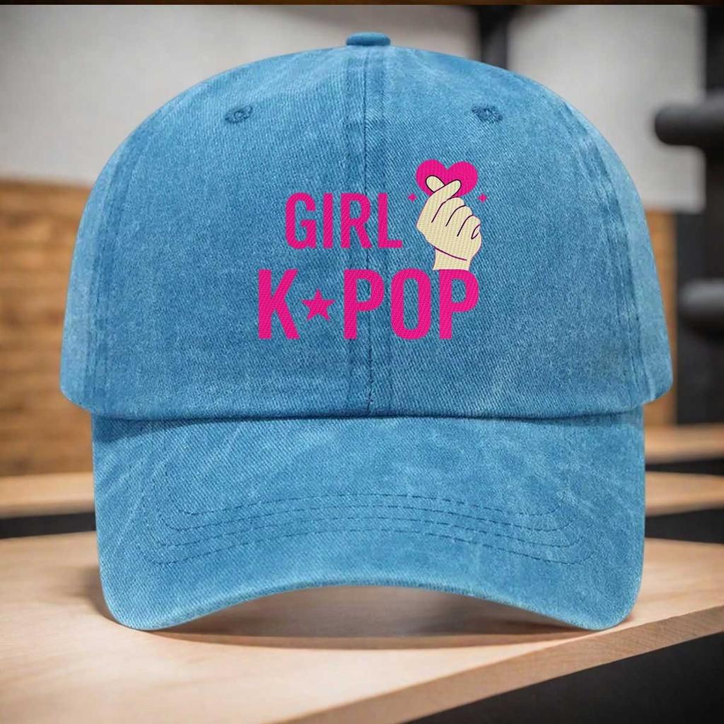 pc A GIRL KPOP Printed Washed Baseball Cap an Adjustable Sunshade Hat Is an Essential Item for Parties And Fashionable Outfi