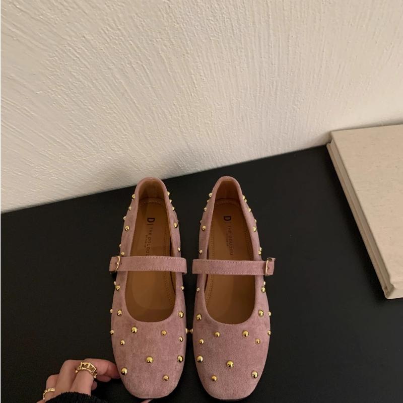Fashion Suede Flats Loafers Women Marie Janes Spring Shoes 2025 Square Toe Ballet Dance Shoes Fashion Luxury Dress Zapatillas De Mujer