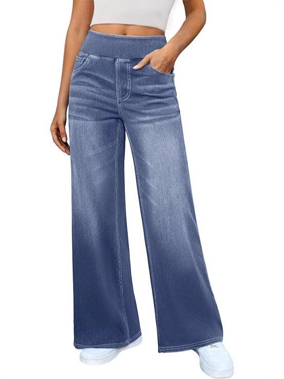 2025 High Waist Women's Wide Leg Jeans with Elastic Abdominal Control