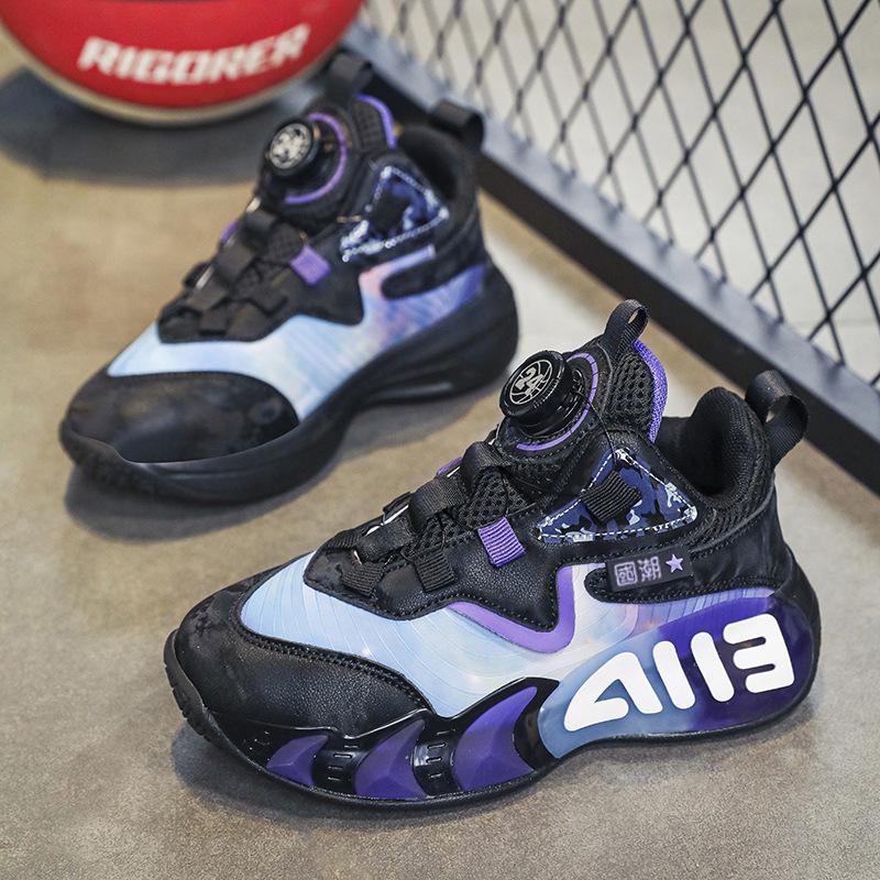 Breathable and wear-resistant leather surface friction mesh sports shoes running shoes children's basketball shoes sound actual combat teenagers have