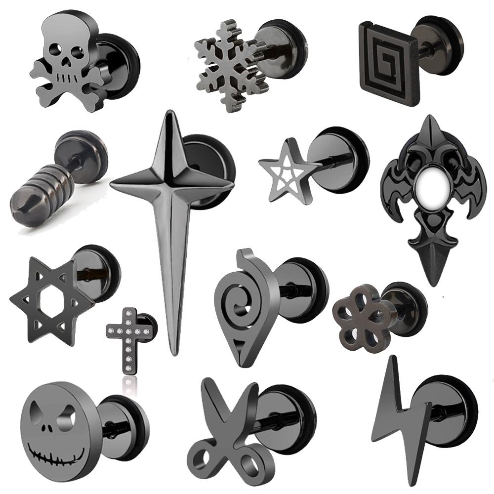 WKOUD Punk Stainless Steel Stud Earrings For Men Women Gothic Rockets Arrow Finger Cool Prevent Allergy Gold Black Puncture