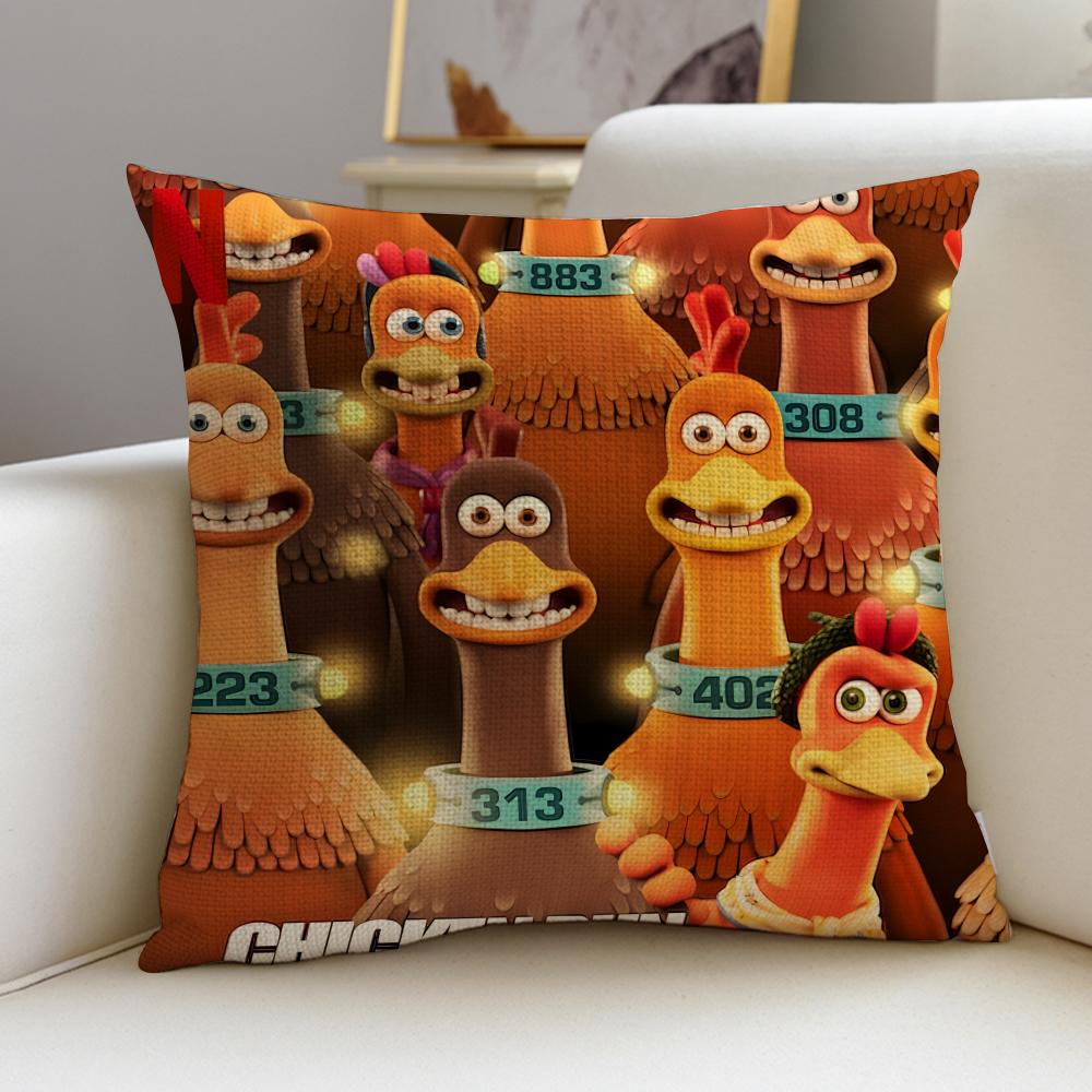 Fun CChicken RunS Cushion Cover Breathable and Skinfriendly Linen Pillowcase Square Removable and Washable Cushion