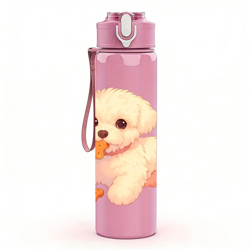1 PZ Cucciolo di Cane Peloso Cartone Animato 750ml Colore Plastica Borraccia Sportiva Tappo Flip con Cannuccia Anti-perdita Adatta per Sport Ufficio Uso Domestico