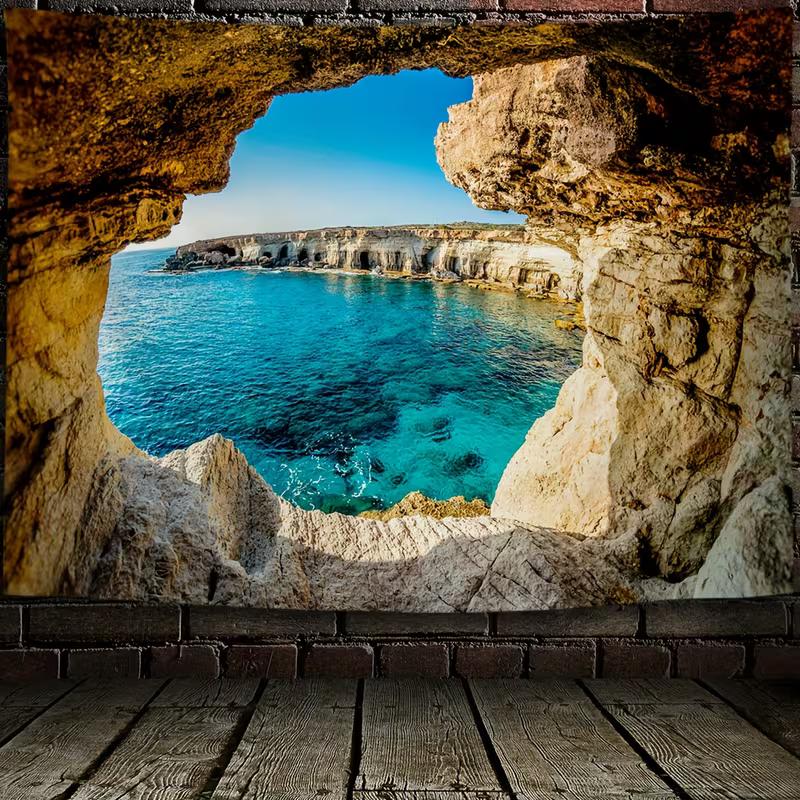 

2D Summer Ocean Cave Landscape Tapestry, Nature Wall Hanging for Home 47.2x31.5inch/120*80cm