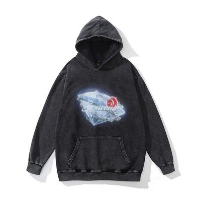 Autumn And Winter 430G Heavy Cotton Hooded Sweater American High Street Retro Skull Print Fried Color Hoodie Men