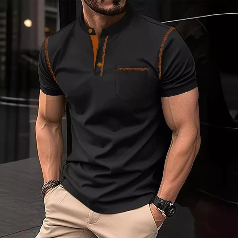 Herren Sommer Button-Down Poloshirt: einfarbig, kurzärmelig, mit Kragen, horizontal gestreift, lässig, schmal geschnittenes Oberteil