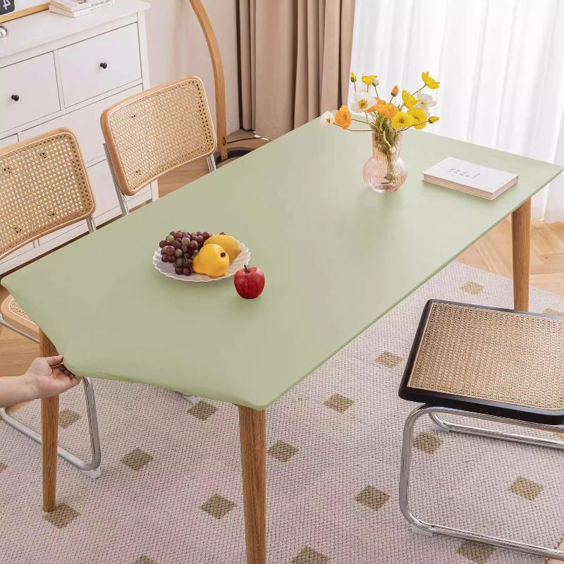 High Aesthetic Waterproof Oil Resistant Tablecloth PU Wash Free Easy Maintain Heat-resistant Fully Wrapped Dining Table and Coffee Table Cloth Cover
