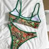 1011 European and American Leopard Print Flower Print Suspenders Gather Sexy Island Babes Vacation Split Bikini Women