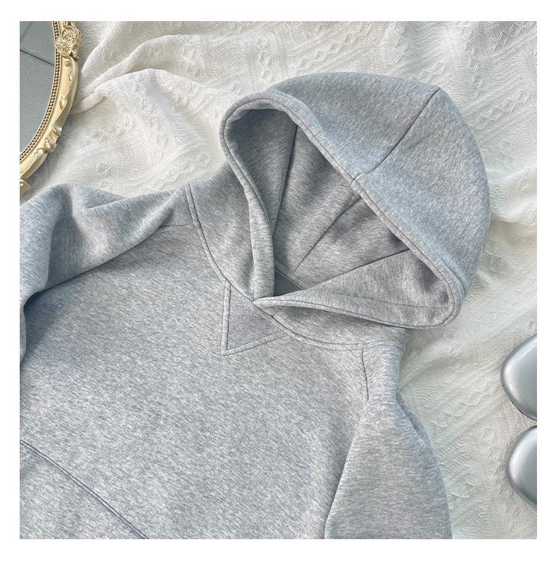 Women's Slim Fit Gray Hooded Sweatshirt - Petite Autumn Style 2025