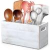 Wood Utensil Holder for Kitchen Counter 3 Compartment Large Cutlery Holder Caddy Organizer for Silverware Fork Spoon Spatula