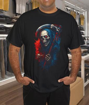 Dual Flame Grim Reaper Graphic T-Shirt Mens Womens Tees Top