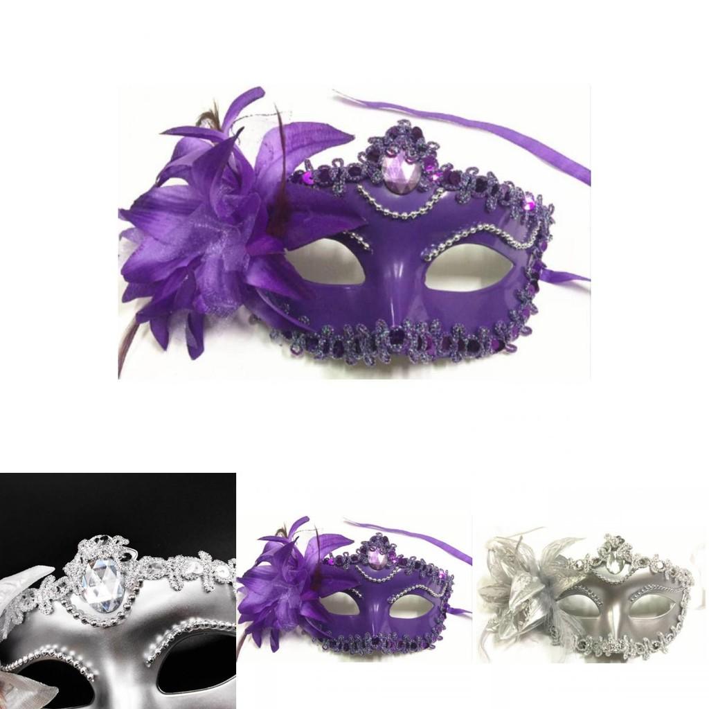 Elegante Spitzen-Maskerade-Maske mit Strass-Blumenakzenten für Damen-Halloween-Kostüm-Requisiten