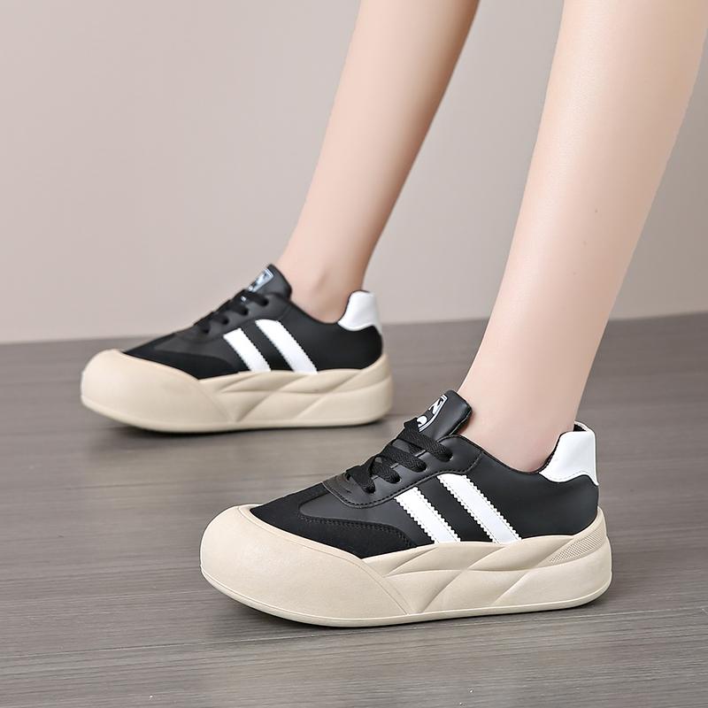 

Autumn New Round Toe Lace-up Casual Sports Shoes Thick Soles Heightening White Shoes Comfortable and Fashionable Sneakers 36