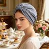 Turban Hat for Women, Sequined Crepe Fabric Headwrap, Ethnic Style Knotted Front Headwrap for All Face Shapes